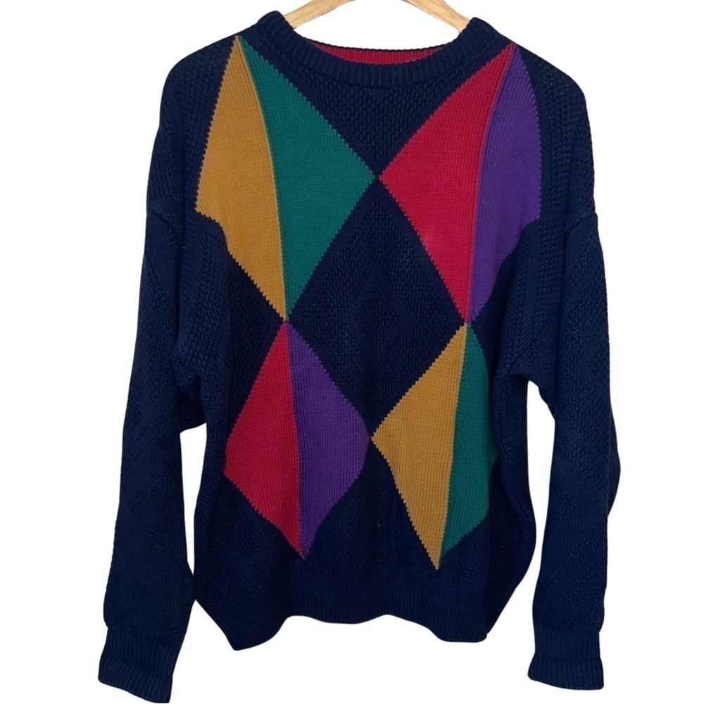 Claiborne Men’s Vintage Diamond Patterned Cotton Sweater Size Large
